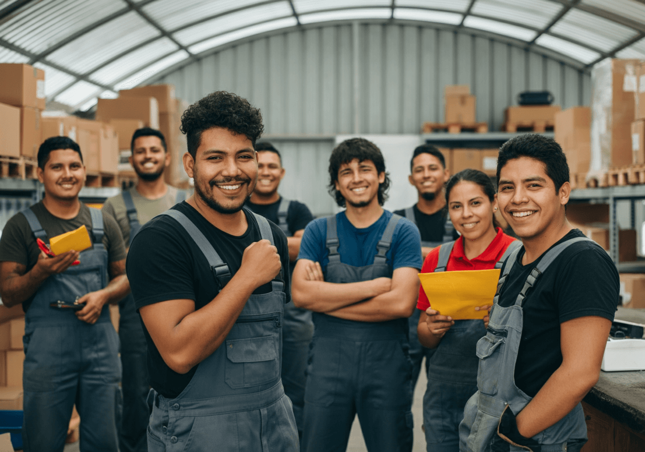 Equipo de una PyME en su bodega